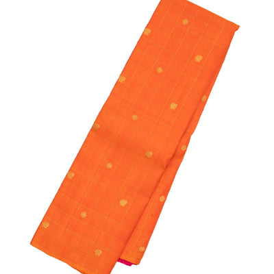 Orange Handloom Kanchipuram Silk Saree With Checks & Buttas