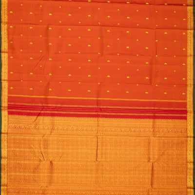 Orange Handloom Kanchipuram Silk Saree With Mango Buttas