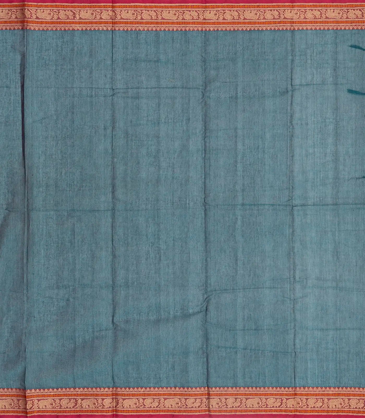 Teal Handloom Kanchi Cotton Saree With Annam Buttas.