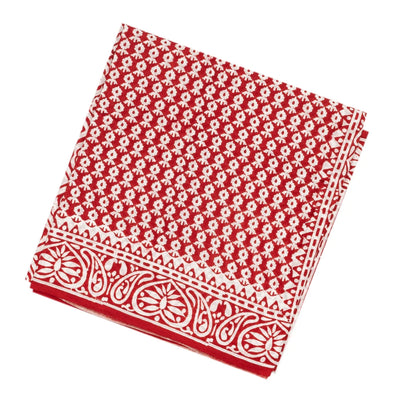 Red Woven Jaipur Cotton Saree Printed And White Floral Motifs