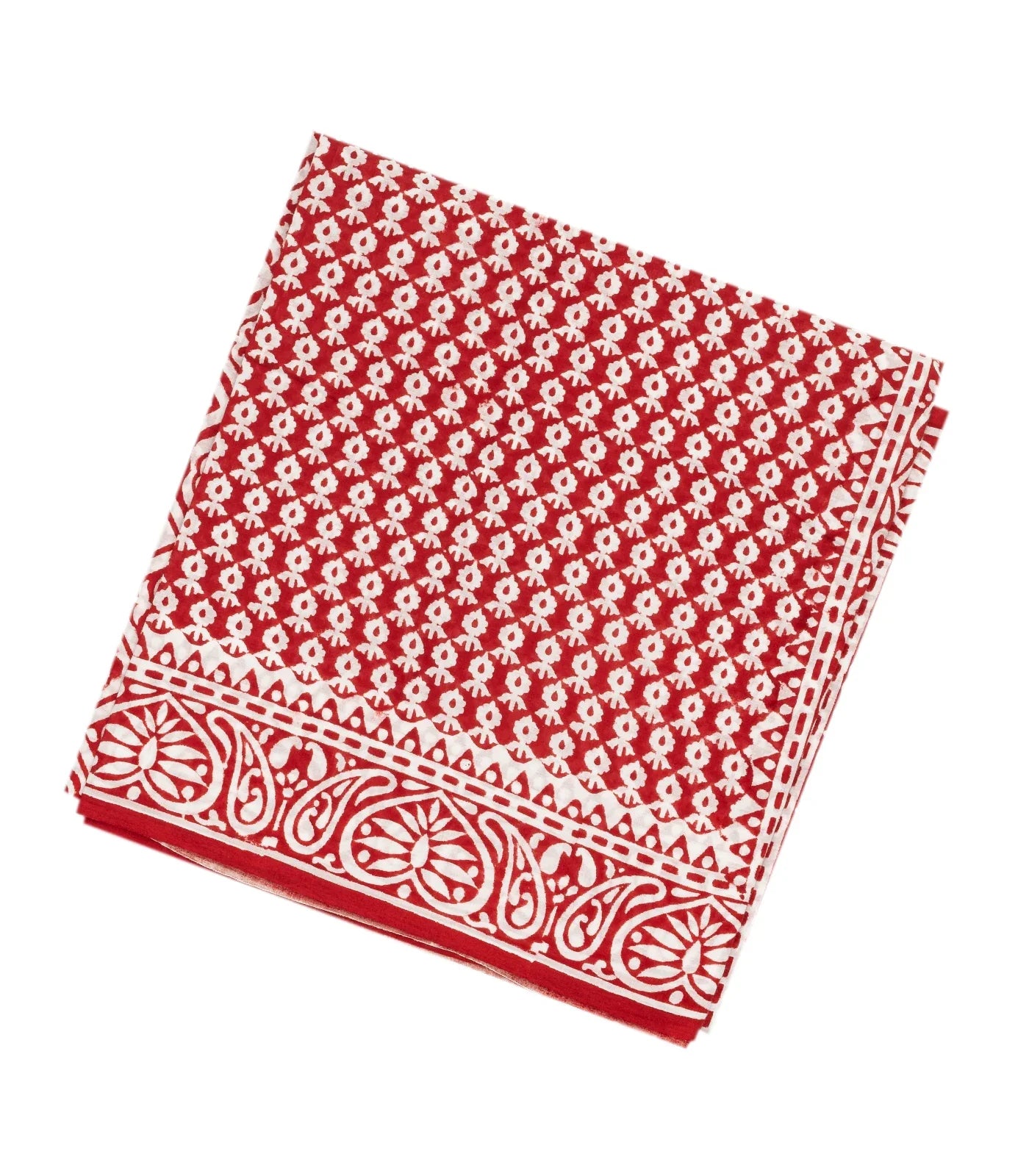 Red Woven Jaipur Cotton Saree Printed And White Floral Motifs