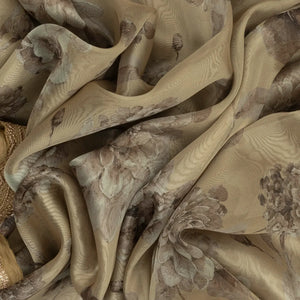 Taupe Woven Organza Saree With Floral Print & Embroidery