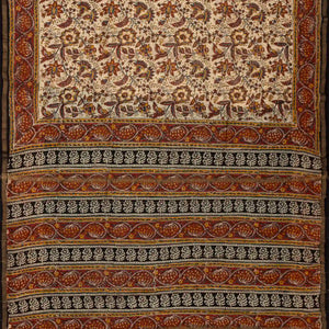 Cream Handloom Chanderi Cotton Saree With Printed Crimson Floral Motif