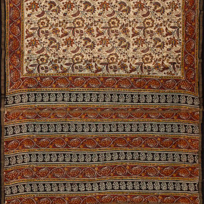 Cream Handloom Chanderi Cotton Saree With Printed Crimson Floral Motif