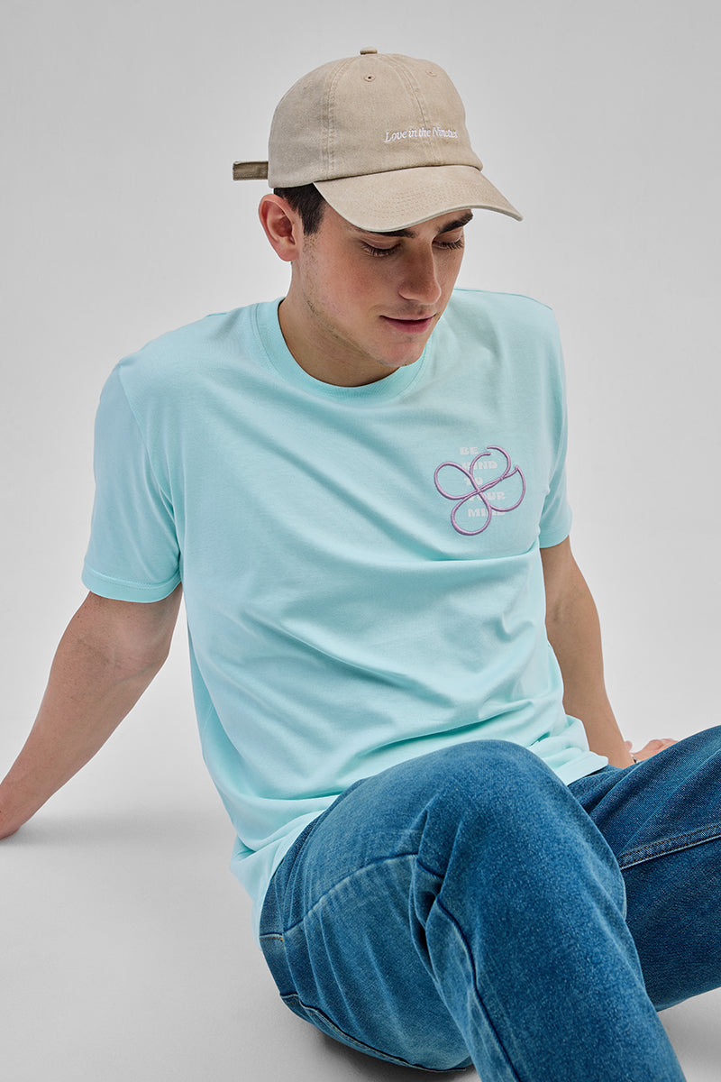 Be Kind To Your Mind Light Blue Slim Fit T-Shirt