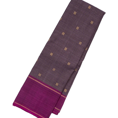 Lilac Handloom Kanchipuram Silk Saree With Checks & Buttas