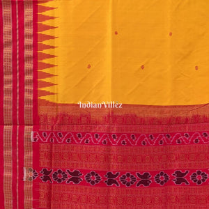 Red Yellow Patil Design Bomkai Sambalpuri Silk Saree