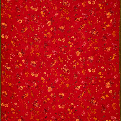 Red Woven Digital Printed Georgette Silk Saree With Floral Motifs