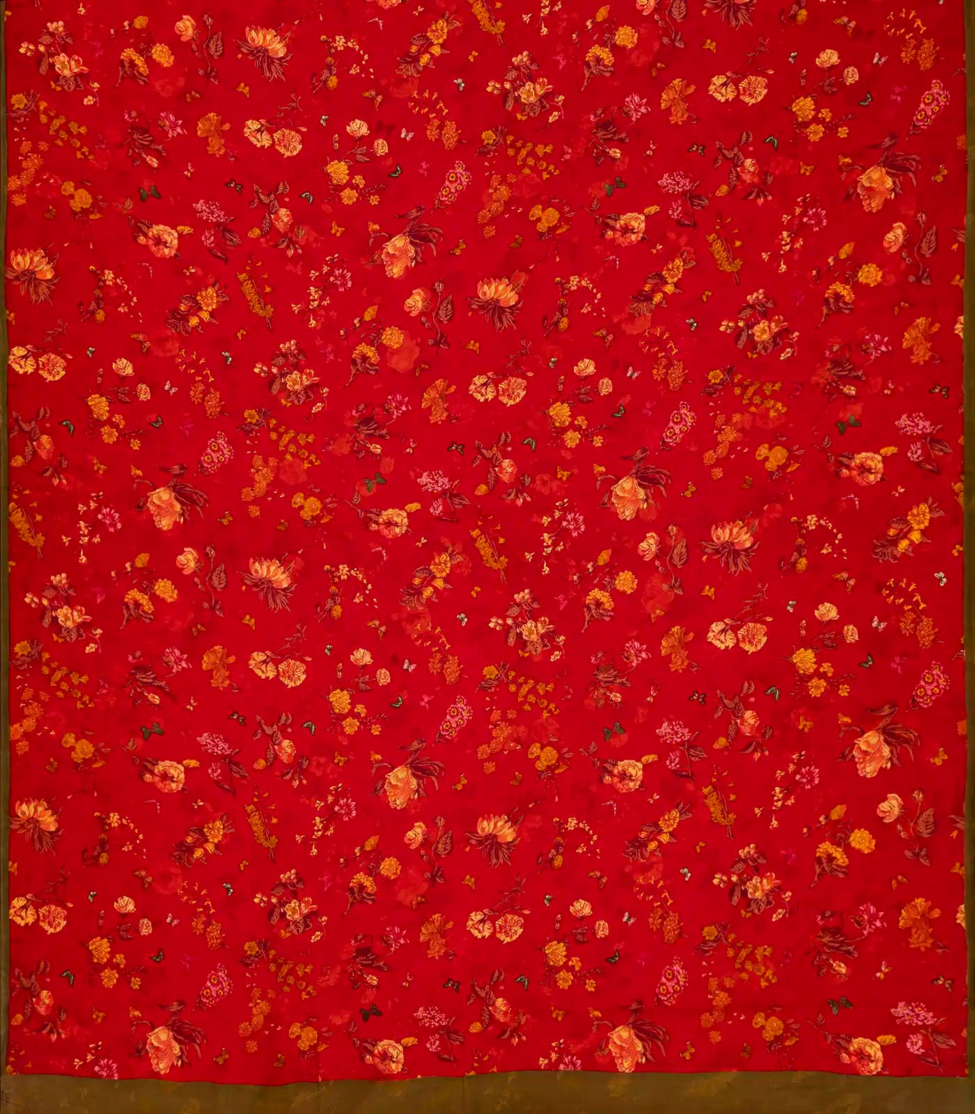 Red Woven Digital Printed Georgette Silk Saree With Floral Motifs