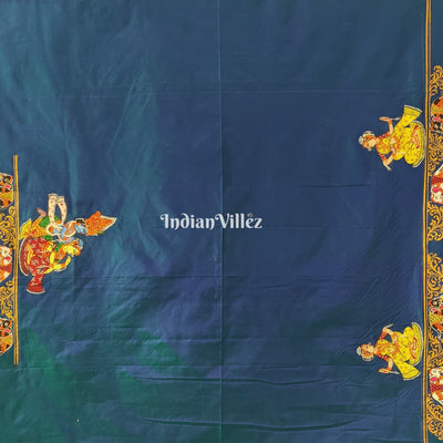 Peacock Green Dual Tone Kandarpa Hasti Hand-Painted Pattachitra Saree