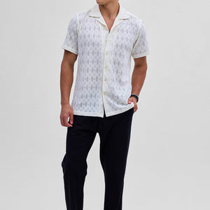 White Self-Design Crochet Shirt