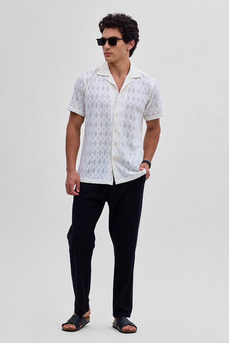 White Self-Design Crochet Shirt