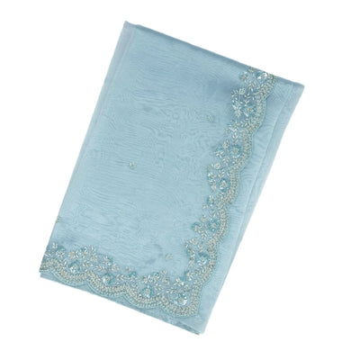 Turquoise Woven Blended Viscose Saree With Embroidered Floral Motifs