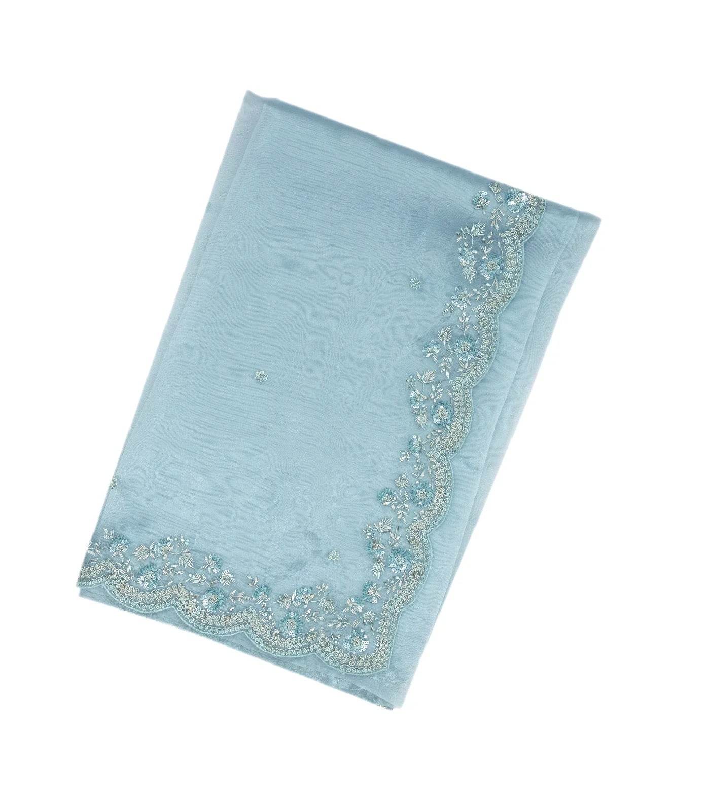 Turquoise Woven Blended Viscose Saree With Embroidered Floral Motifs