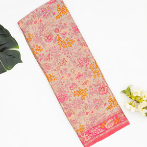 Grey Woven Digital Printed Satin Silk Saree With Floral Motifs