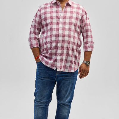 Red Checks Linen Blend Shirt