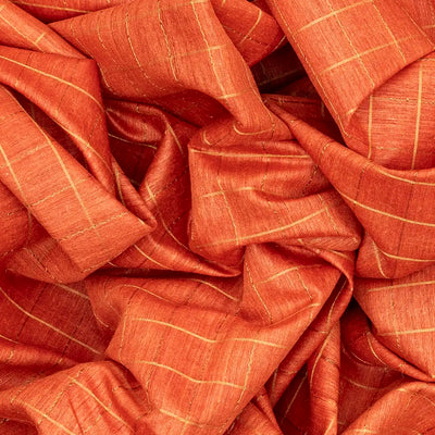Orange Handwoven Tussar Silk Saree With Checks-Orange