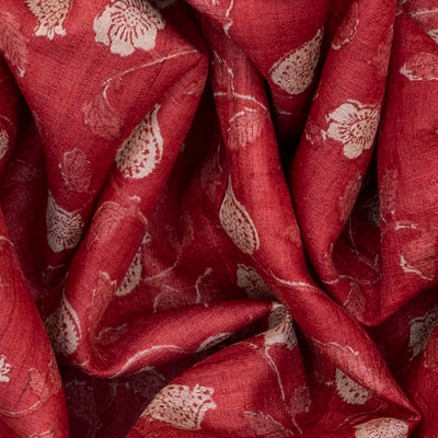 Peach Handloom Tussar Silk Saree With Printed Floral Motifs-Peach