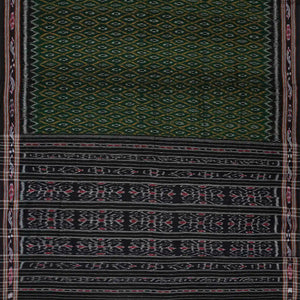 Dark Green Handloom Orissa Cotton Saree With Tie & Dye Jaal Motifs