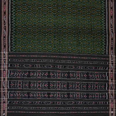 Dark Green Handloom Orissa Cotton Saree With Tie & Dye Jaal Motifs