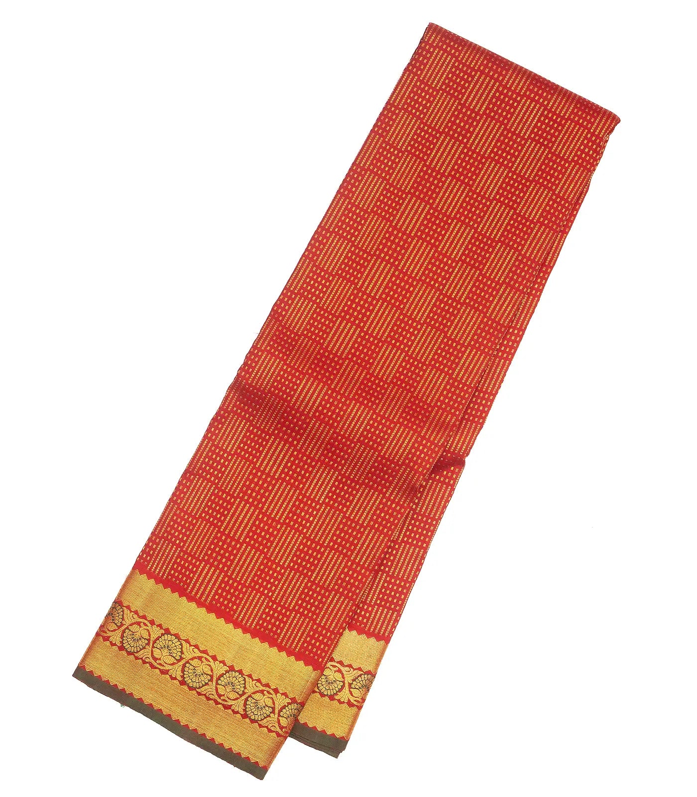 Red Handloom Kanchipuram Silk Saree With Zari Stripes