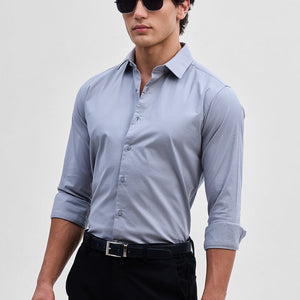 Light Grey Stretchable Slim Fit Shirt