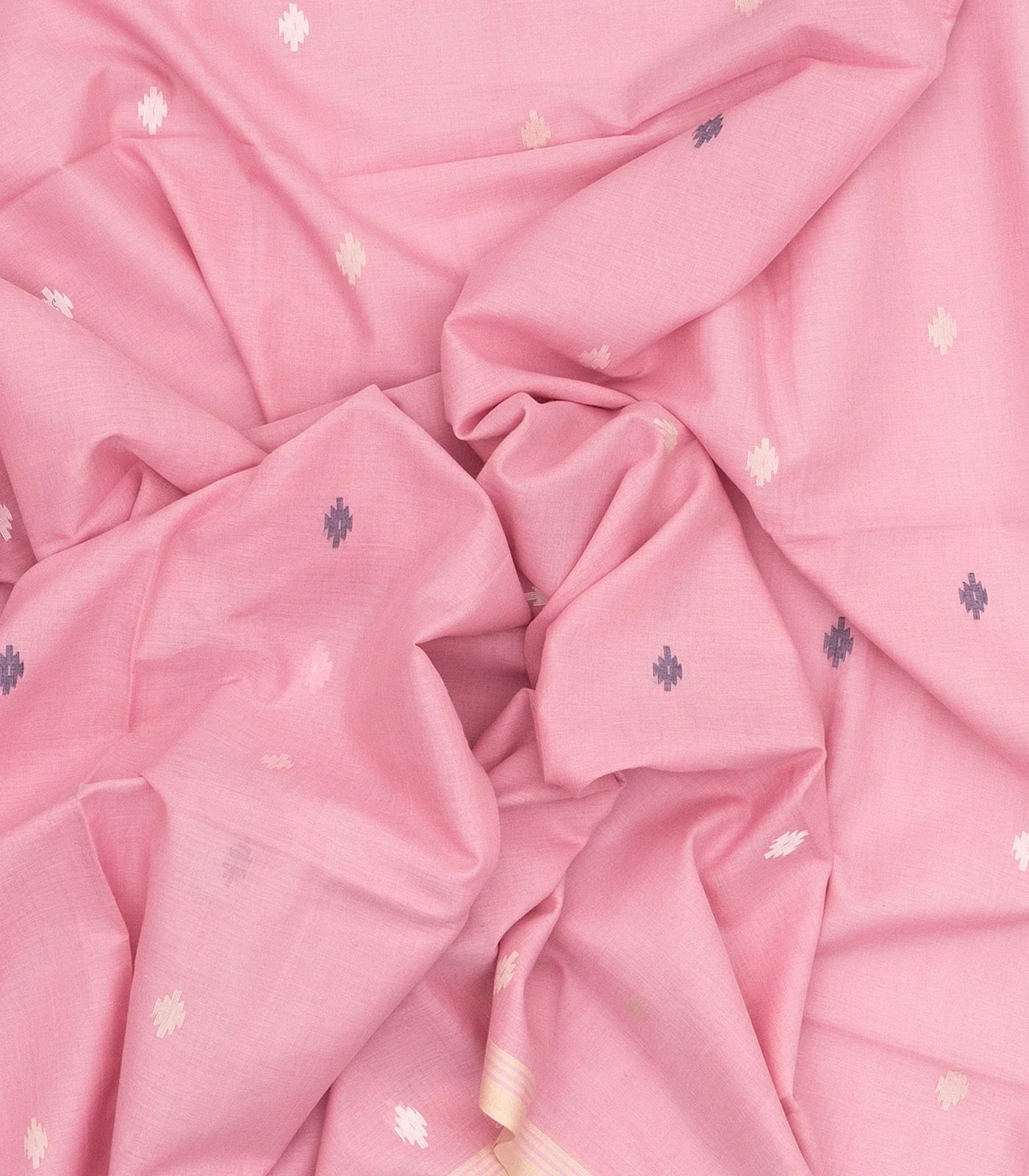 Baby Pink Handloom Bengal Cotton Saree With Buttas