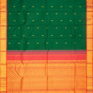Dark Green Handloom Kanchipuram Korvai Silk Saree With Peach Border