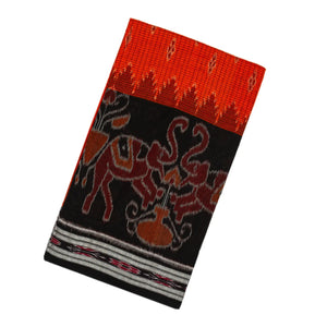 Red Handloom Orissa Cotton Saree And Black Border