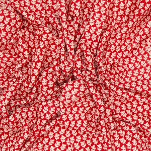 Red Woven Jaipur Cotton Saree Printed With White Floral Motifs