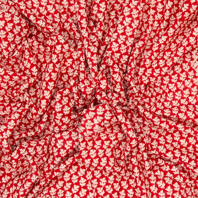 Red Woven Jaipur Cotton Saree Printed With White Floral Motifs