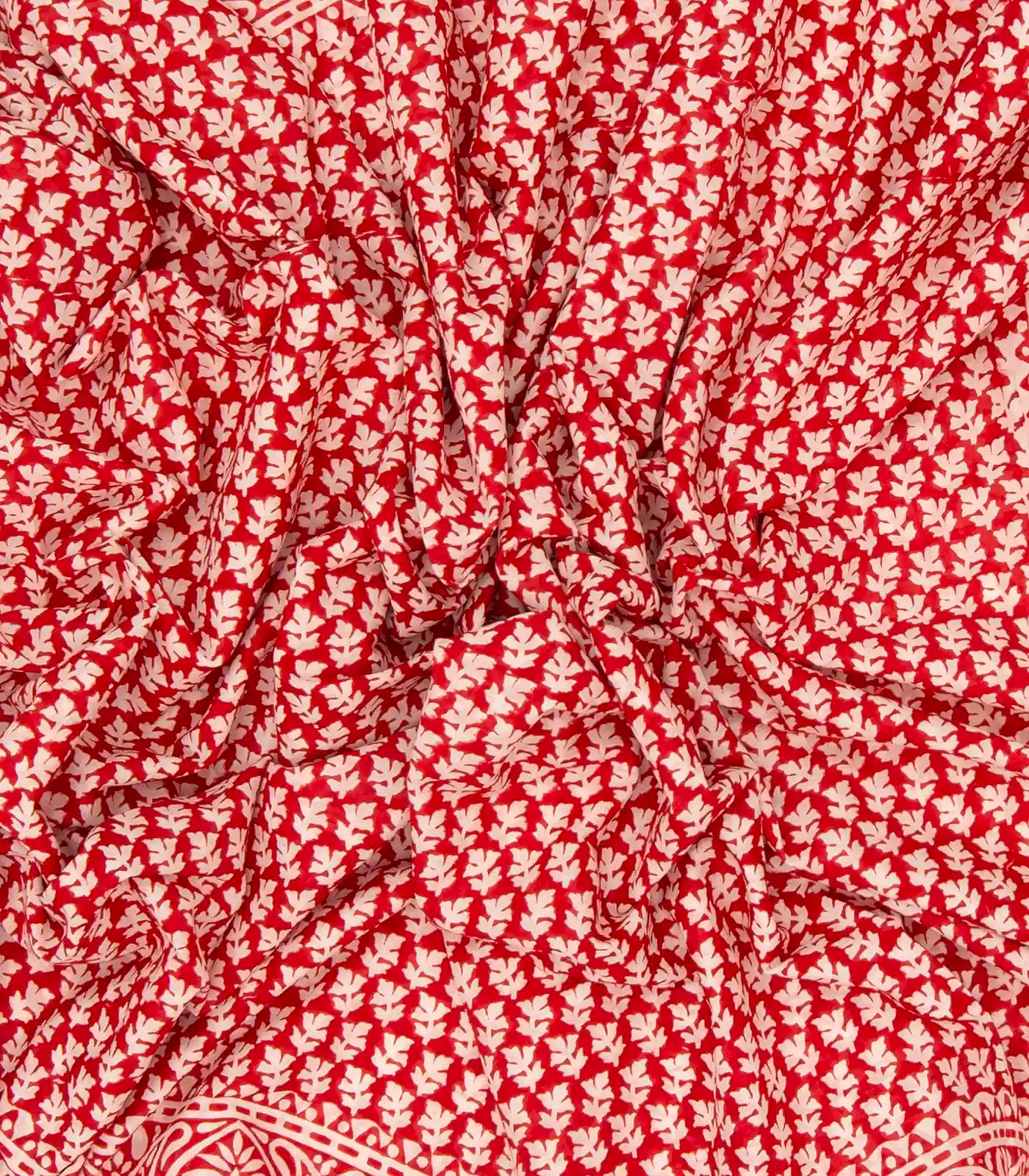 Red Woven Jaipur Cotton Saree Printed With White Floral Motifs