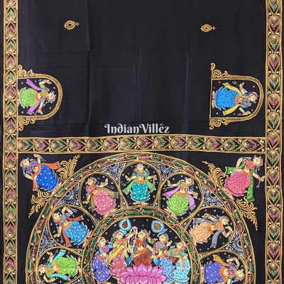 Black Chandua Theme hand-Painted Pattachitra Saree