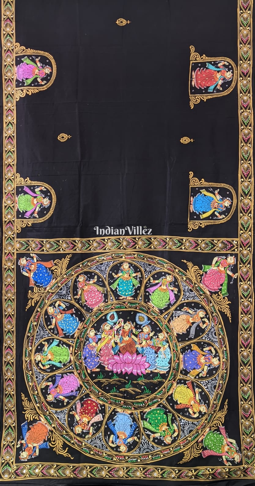 Black Chandua Theme hand-Painted Pattachitra Saree