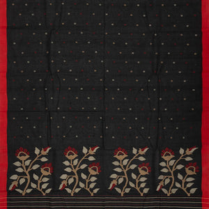 Black Handloom Dhakai Cotton Saree With Floral Motifs