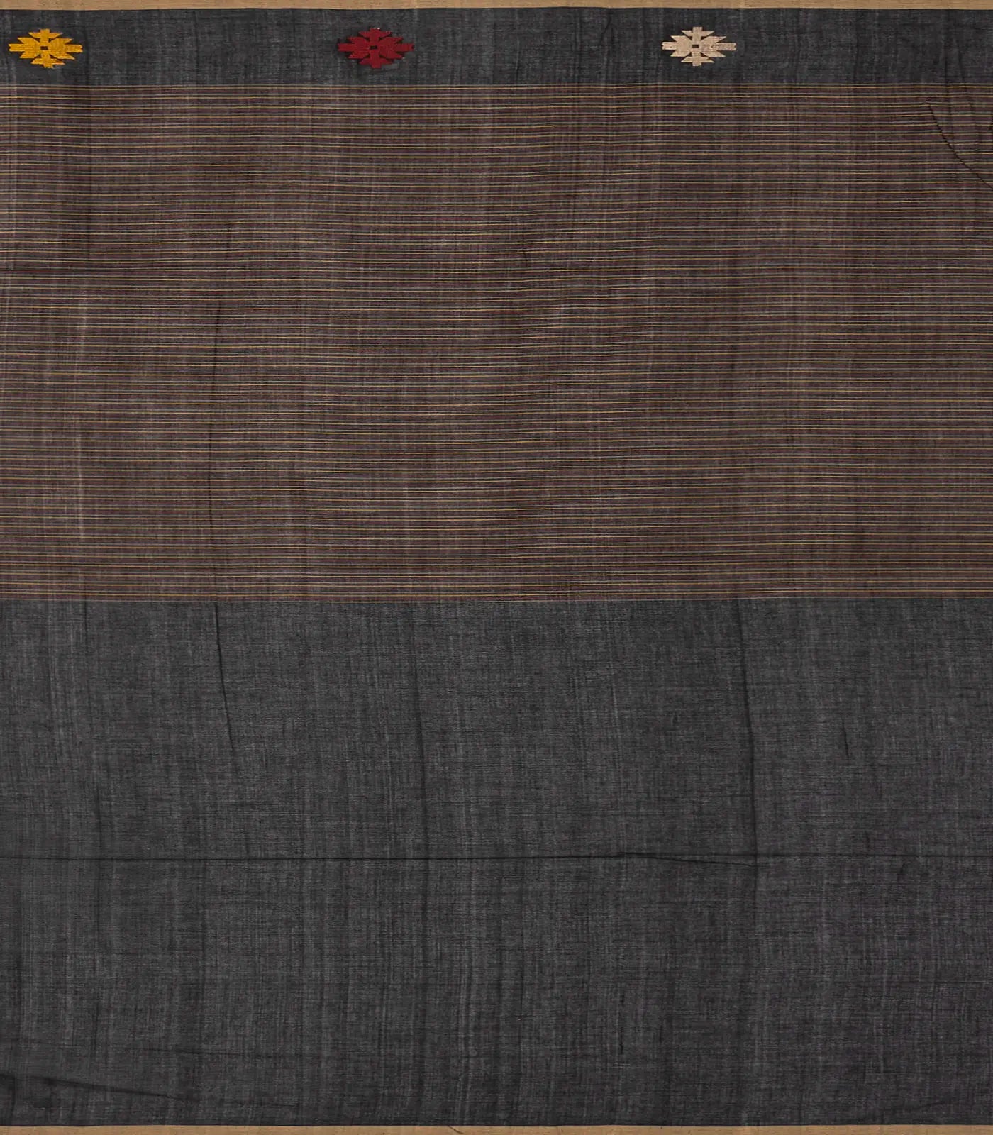 Black Handloom Bengal Cotton Saree With Stripes