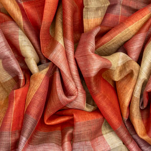 Multi Colour Handloom Linen Saree With Red Checks