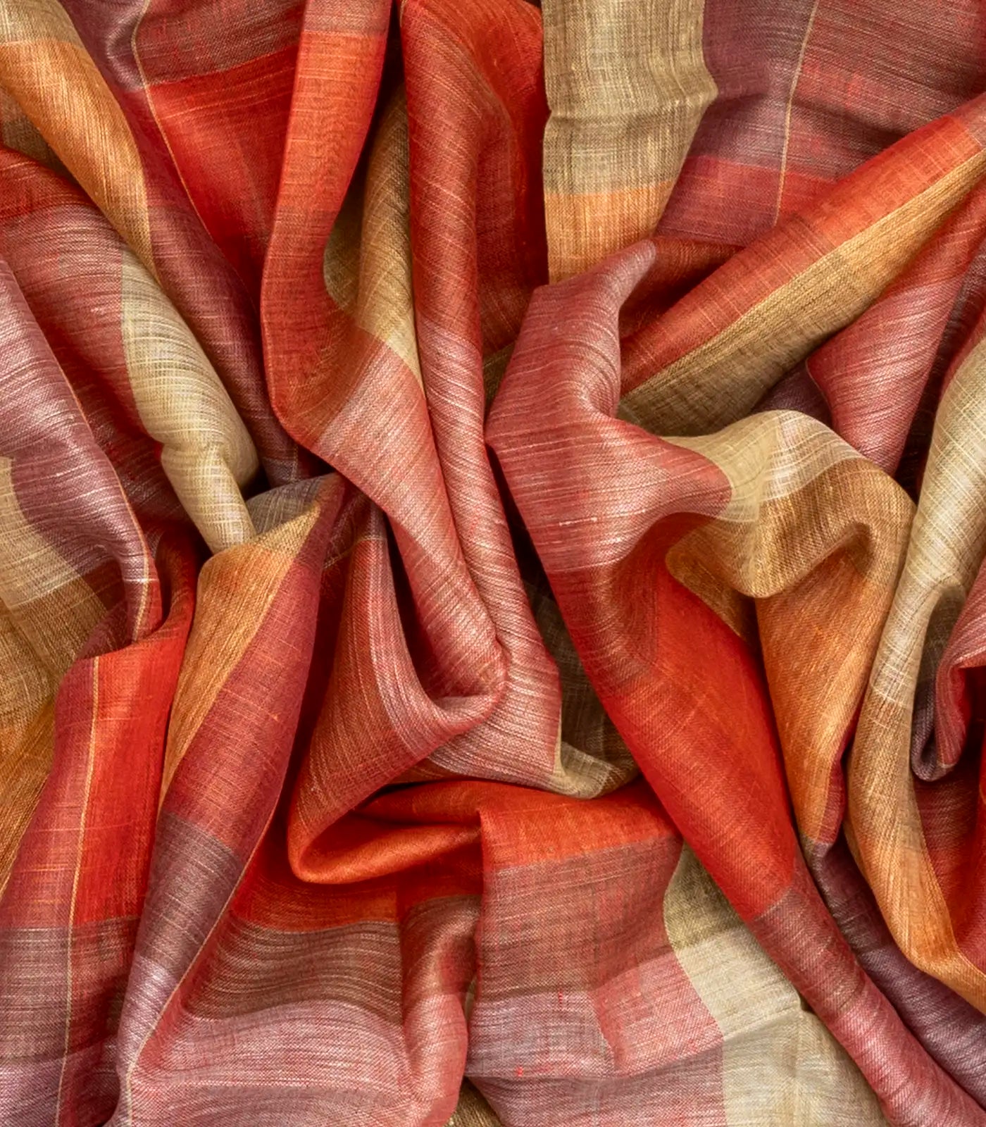 Multi Colour Handloom Linen Saree With Red Checks