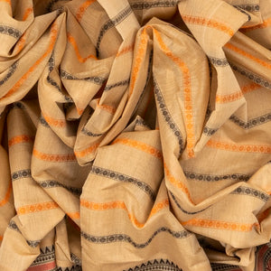 Taupe Handloom Kanchi Cotton Saree With Rudraksham Stripes