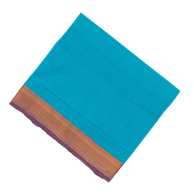 Light Blue Mangalagiri Cotton Saree With Contrast Border