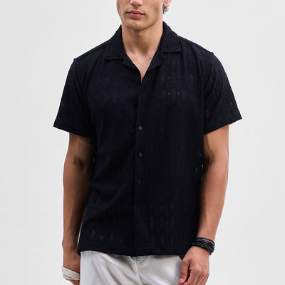 Black Self-Design Crochet Shirt