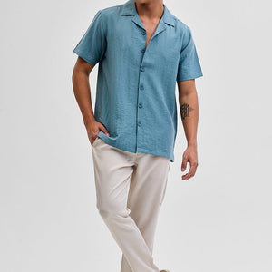 Light Blue Box Fit Linen Blend Shirt