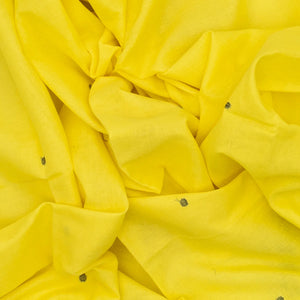 Lemon Yellow Handloom Bengal Cotton Saree With Coin Buttas