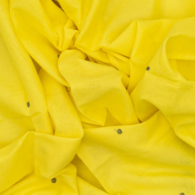 Lemon Yellow Handloom Bengal Cotton Saree With Coin Buttas