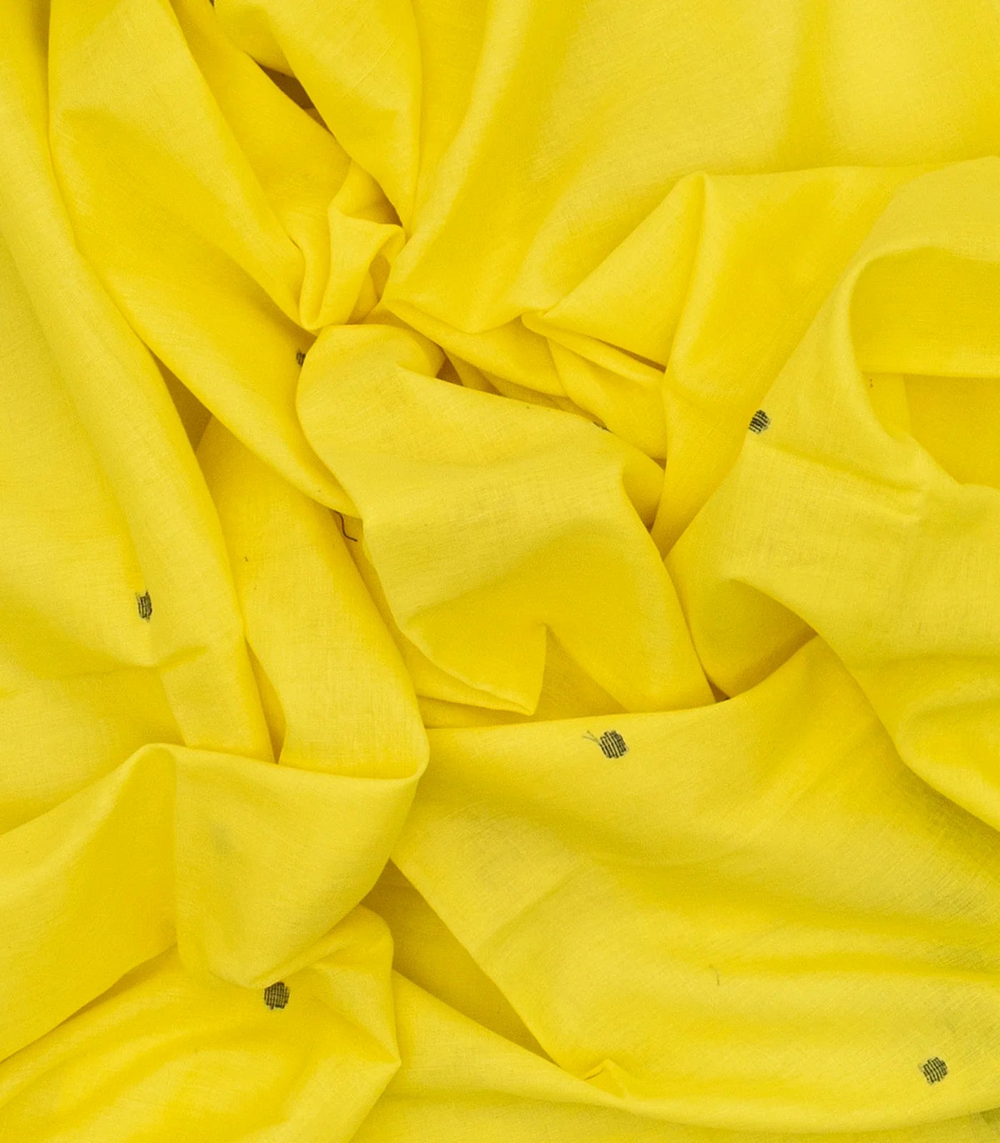 Lemon Yellow Handloom Bengal Cotton Saree With Coin Buttas