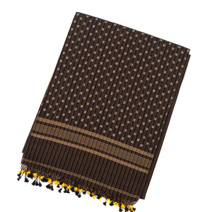 Black Handloom Bengal Cotton Saree With Stripes