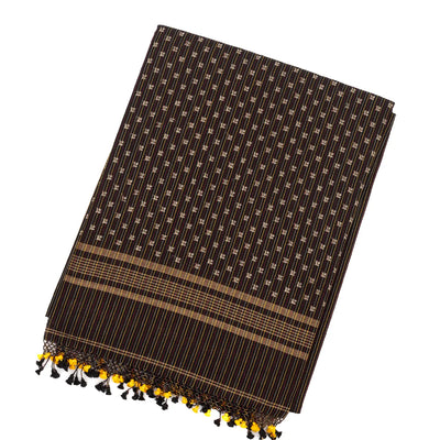 Black Handloom Bengal Cotton Saree With Stripes