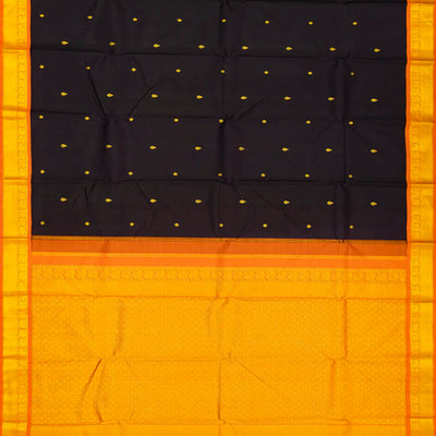Black Handloom Kanchipuram Korvai Silk Saree With Kamalam Buttas