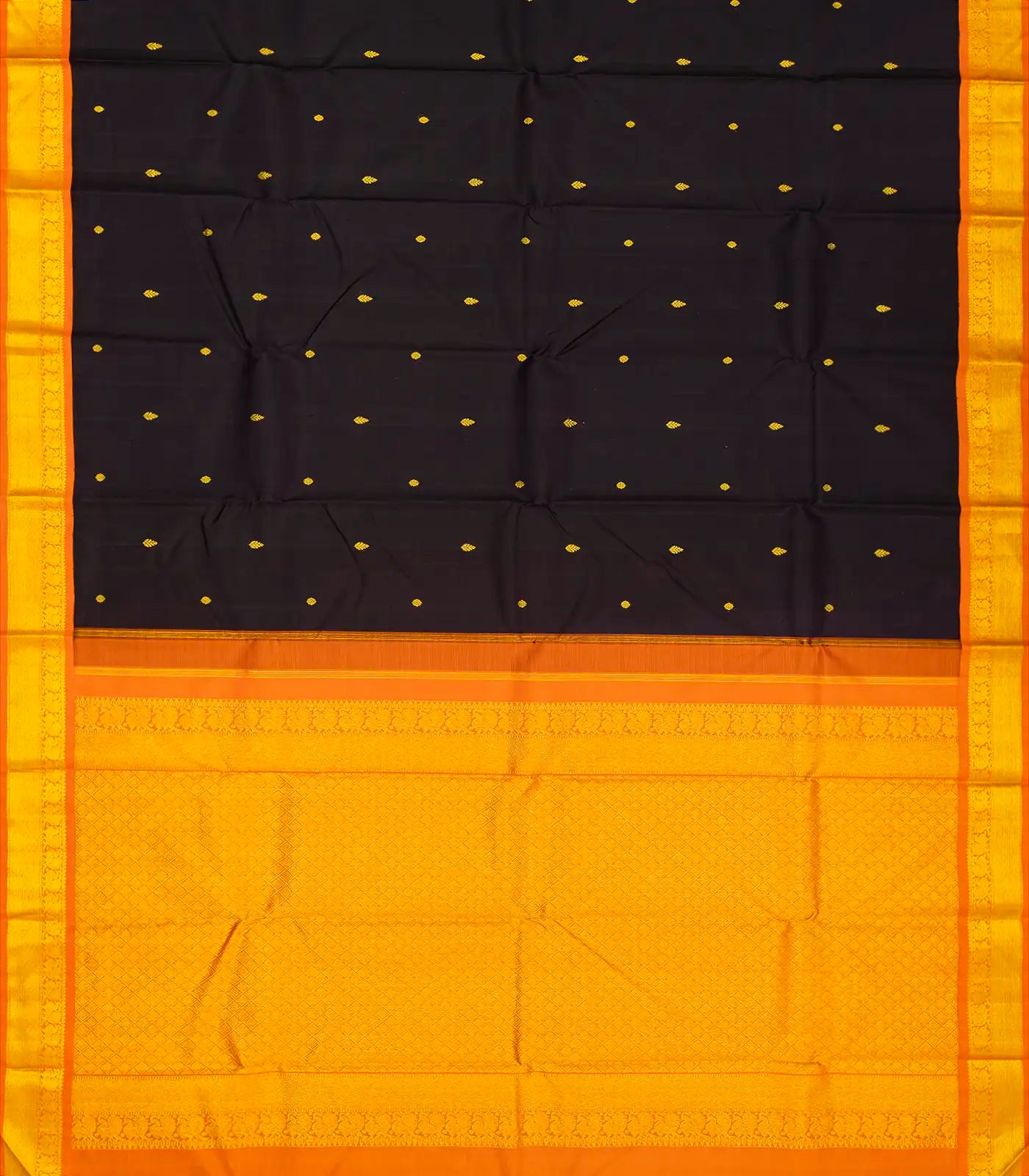 Black Handloom Kanchipuram Korvai Silk Saree With Kamalam Buttas