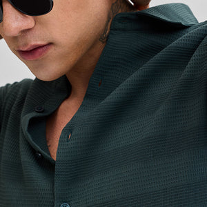 Green Textured Slim Fit Shirt